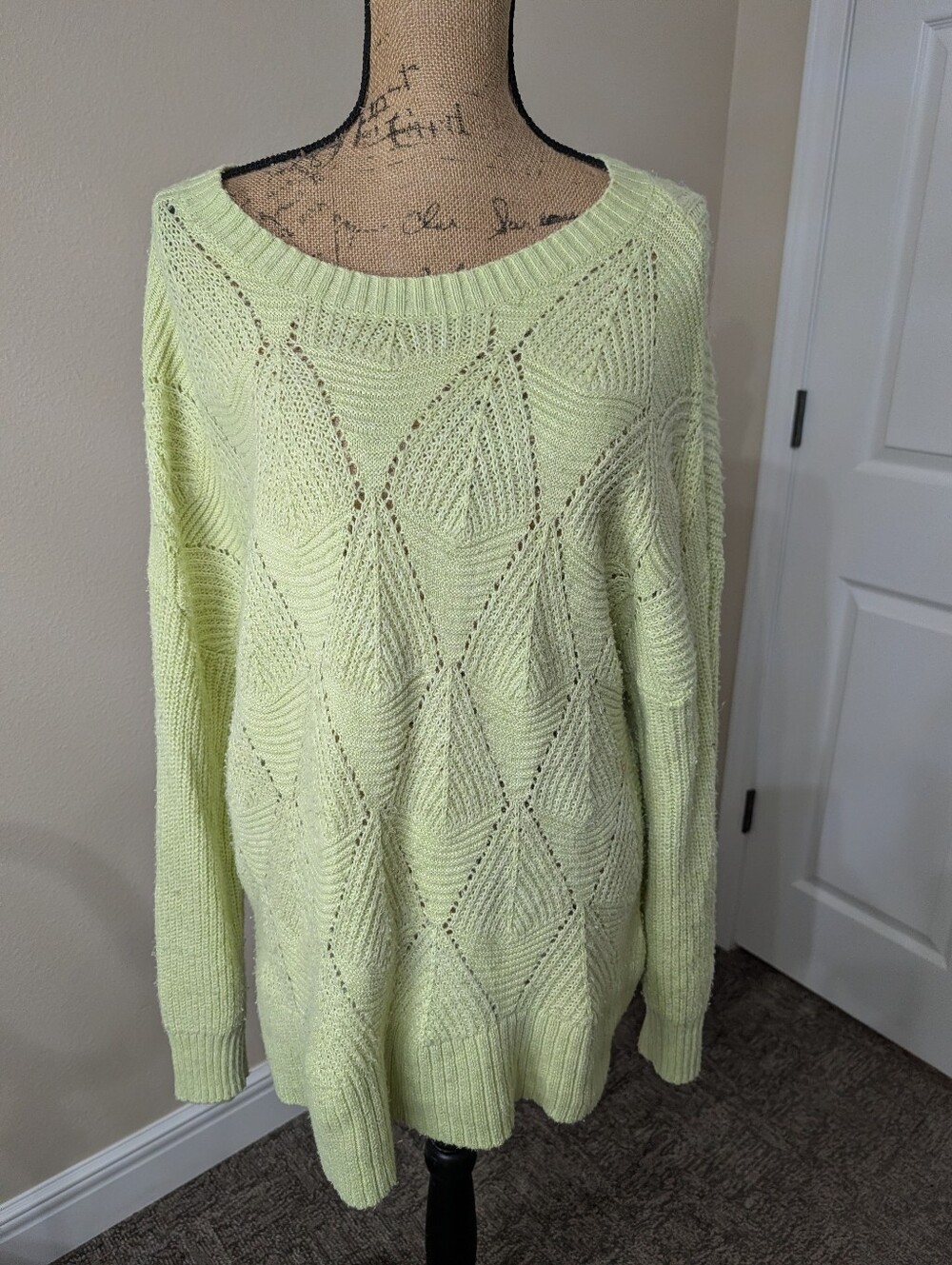 Sonoma Light Green Open-Knit Crewneck Sweater